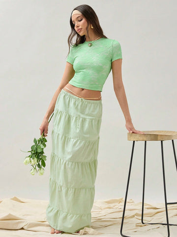 Women's Summer Casual Solid Color Lace Slim Cropped Shirt