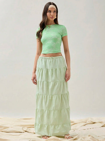 Women's Summer Casual Solid Color Lace Slim Cropped Shirt