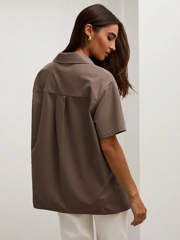 Women's Summer Contrast Color Cargo Pocket Short Sleeve Casual Shirt