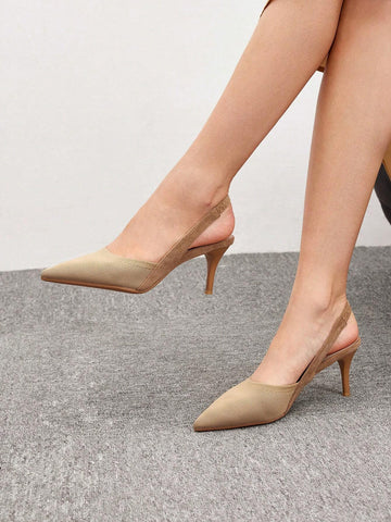 Woman Shoes Elegant Minimalist Point Toe Stiletto Slingback Beige Pumps