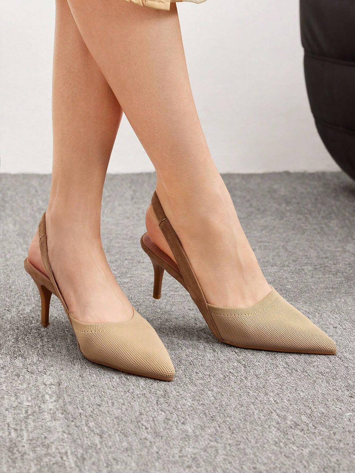 Woman Shoes Elegant Minimalist Point Toe Stiletto Slingback Beige Pumps