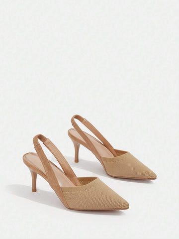 Woman Shoes Elegant Minimalist Point Toe Stiletto Slingback Beige Pumps