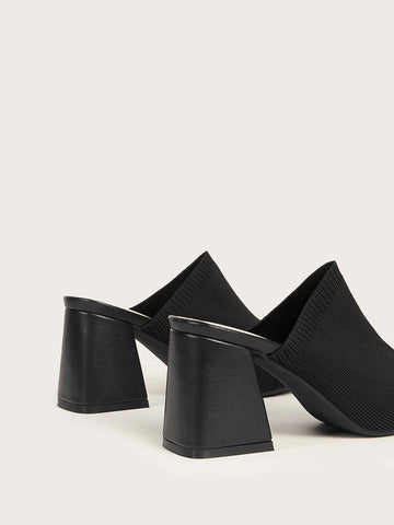 Woman Shoes Knit Detail Point Toe Chunky Mules For Spring And Summer