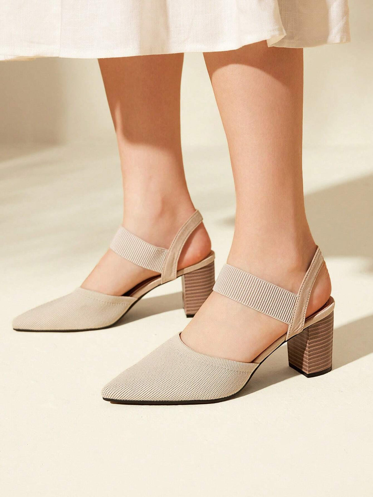 Women Shoes Minimalist Fashion Point Toe Elegant Chunky Beige Pumps For Summer