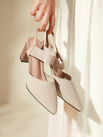 Women Shoes Minimalist Fashion Point Toe Elegant Chunky Beige Pumps For Summer