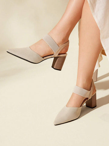 Women Shoes Minimalist Fashion Point Toe Elegant Chunky Beige Pumps For Summer