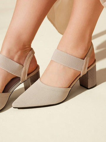 Women Shoes Minimalist Fashion Point Toe Elegant Chunky Beige Pumps For Summer