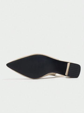 Women's Pointed Toe Chunky Heel Mid-Heel Black Knit Backstrap Slingback Summer Breathable