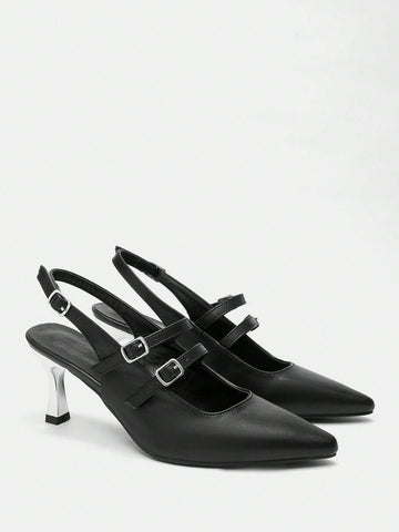 Pointed Toe Slim High Heel Backless Buckle Strap Women High Heels Pumps