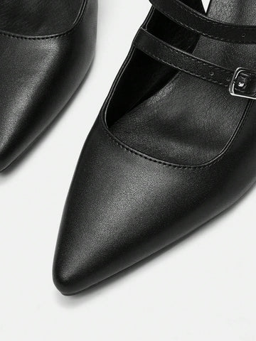 Pointed Toe Slim High Heel Backless Buckle Strap Women High Heels Pumps