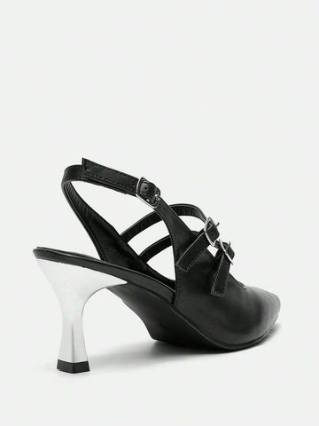 Pointed Toe Slim High Heel Backless Buckle Strap Women High Heels Pumps