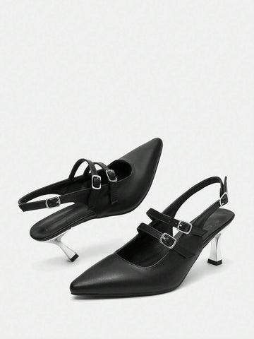 Pointed Toe Slim High Heel Backless Buckle Strap Women High Heels Pumps