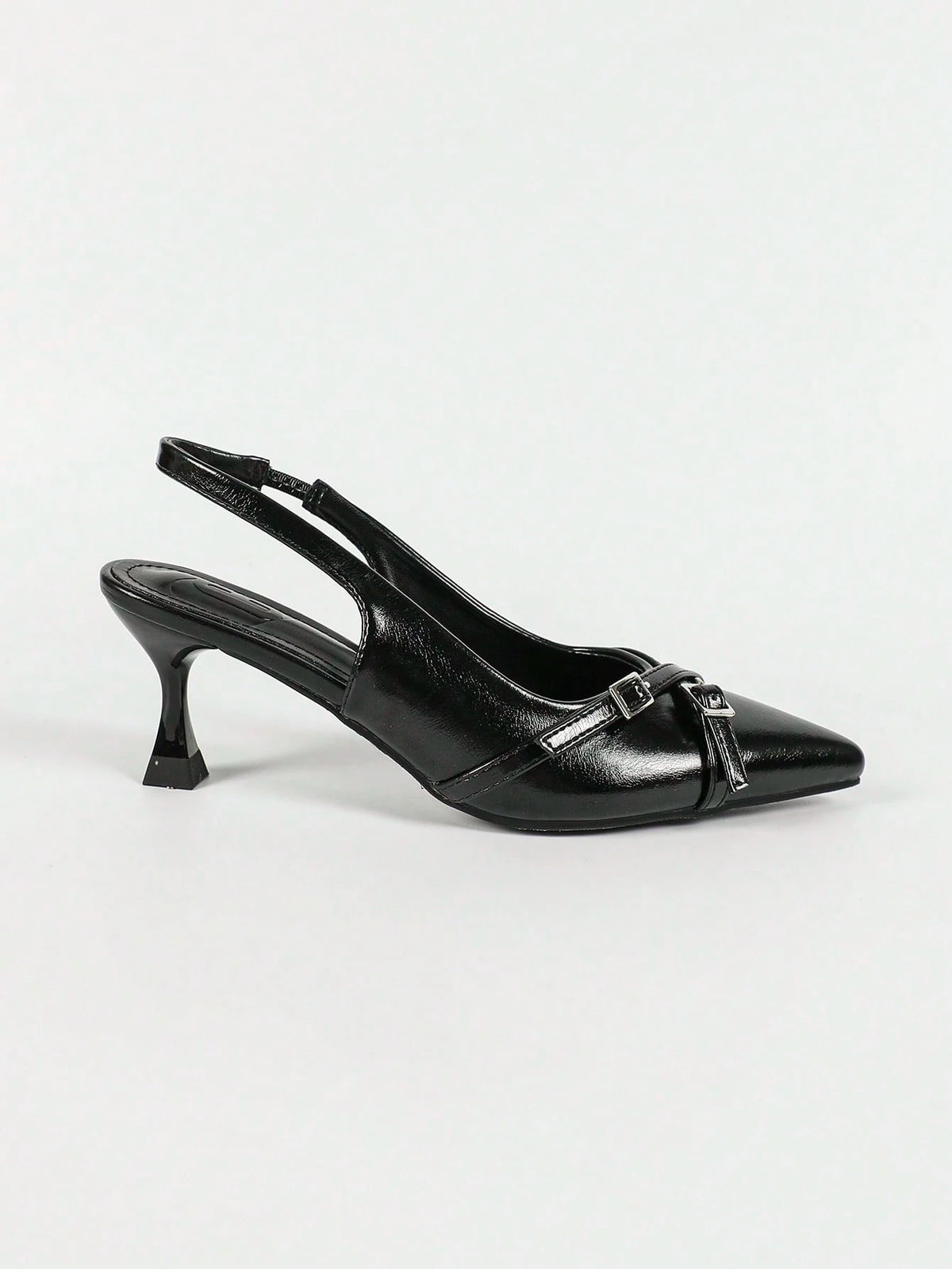 Professional Women's Black Synthetic Leather Cross Strap Pointed Toe