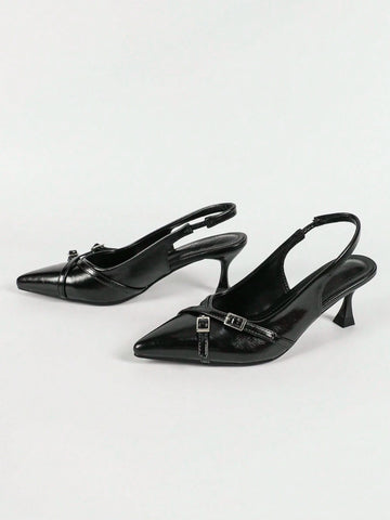 Professional Women's Black Synthetic Leather Cross Strap Pointed Toe