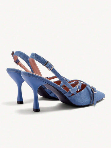 Women Elegant Pointed Toe Slip-On High Heels, Bowknot Decor, Comfortable PU Leather