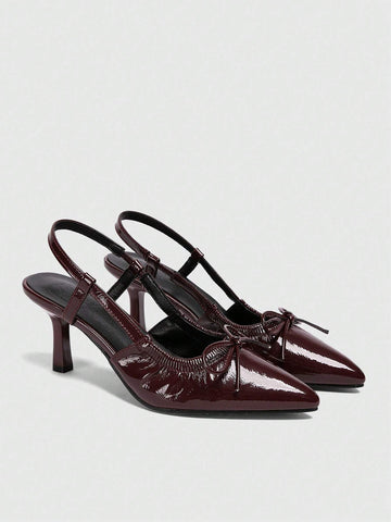 Women's Back Strap Butterfly Decor Lolita Style Pumps, Wine Red