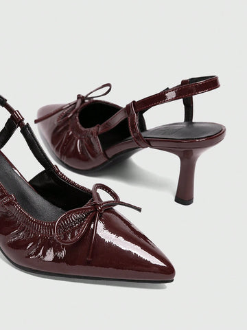 Women's Back Strap Butterfly Decor Lolita Style Pumps, Wine Red