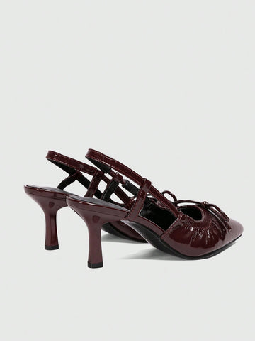 Women's Back Strap Butterfly Decor Lolita Style Pumps, Wine Red