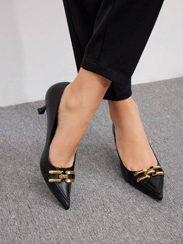 CUCCOO BIZCHIC Women's High-Heeled Pump Shoes With Pointed Toe, Stiletto Heels And Metallic Decoration For Daily Wear Vacation Shoes