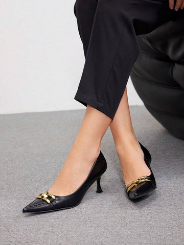 CUCCOO BIZCHIC Women's High-Heeled Pump Shoes With Pointed Toe, Stiletto Heels And Metallic Decoration For Daily Wear Vacation Shoes