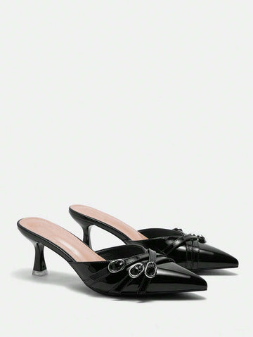 Women's Pointed Toe Buckle Design High Heel Shoes, Fashionable