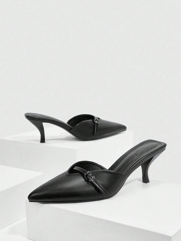 Women's Pointed Toe Metal Buckle Stiletto High Heels, Graduation Heel,