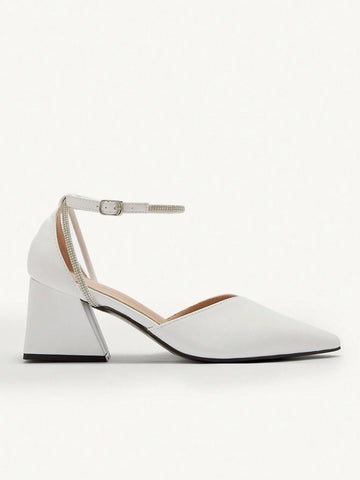 2024 New Black Round Toe Mid Heel Loafers For Women, Retro & Versatile European Style Plus Size, Rhinestone Decor