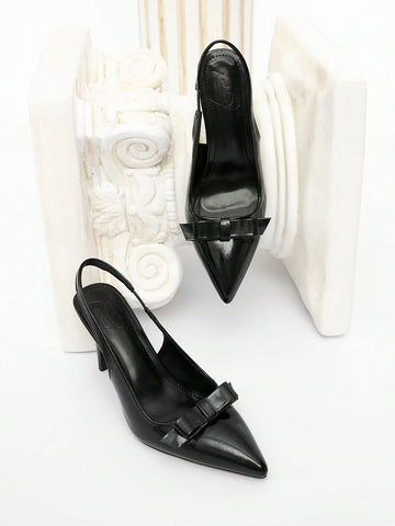 Commuter Style Sexy Pointed Toe Faux Leather High Heel Pumps With Bowknot Backstrap