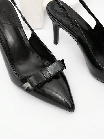 Commuter Style Sexy Pointed Toe Faux Leather High Heel Pumps With Bowknot Backstrap