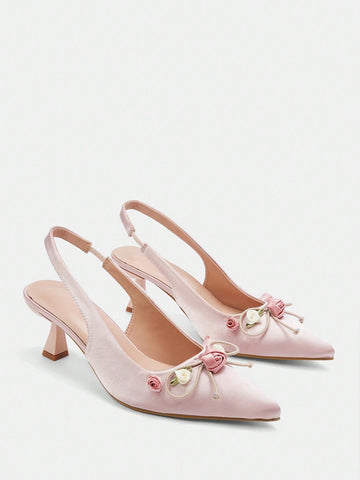 Elegant Floral High Heels For Ladies With Pointed Toe And Short Heels,