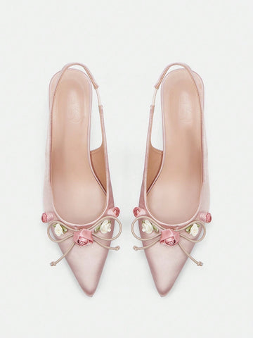 Elegant Floral High Heels For Ladies With Pointed Toe And Short Heels,