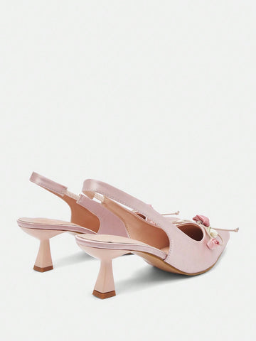 Elegant Floral High Heels For Ladies With Pointed Toe And Short Heels,