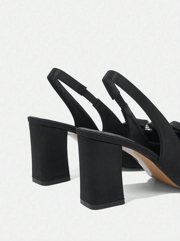 New Arrival Elegant Buterfly Knot Chunky Heel Shoes With Rhinestone Detailing