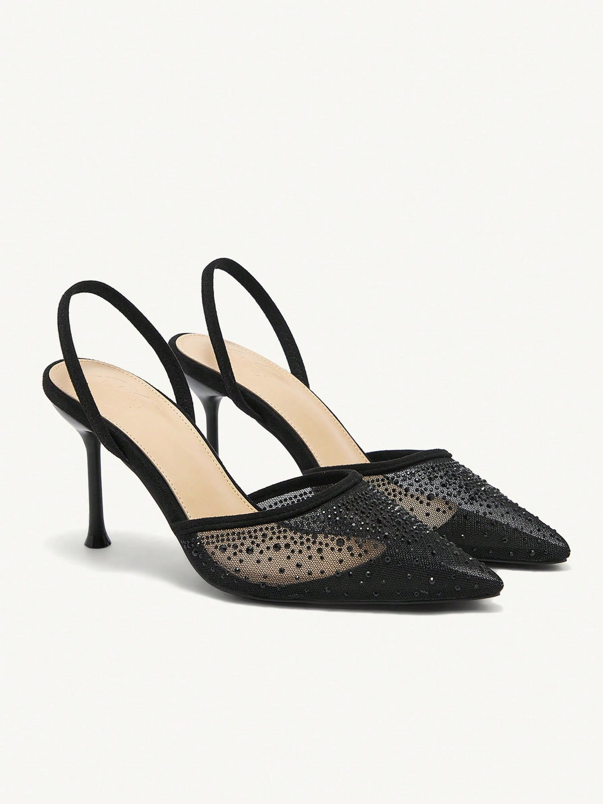 Pointed Toe High Heel Rhinestone Decorated Black Ladies' Pumps