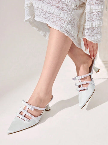 Pointed Toe, Low Heel, Bow Knot Design Women High Heels, Fashionable, Comfortable