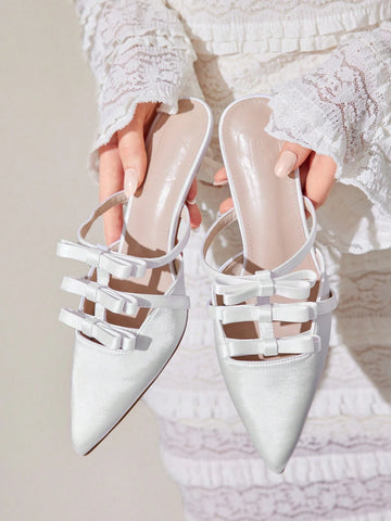 Pointed Toe, Low Heel, Bow Knot Design Women High Heels, Fashionable, Comfortable