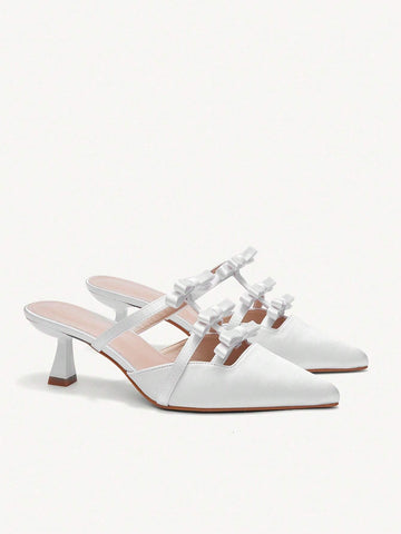 Pointed Toe, Low Heel, Bow Knot Design Women High Heels, Fashionable, Comfortable
