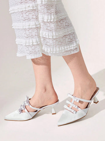 Pointed Toe, Low Heel, Bow Knot Design Women High Heels, Fashionable, Comfortable