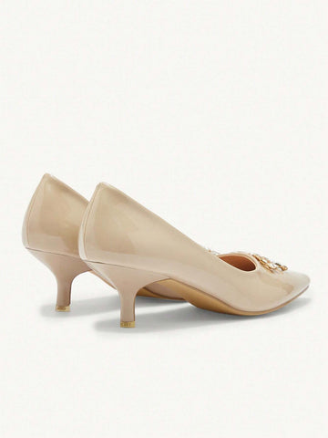 Pointed Toe Low Heel Versatile Silk Bow Design Women High Heel Pumps