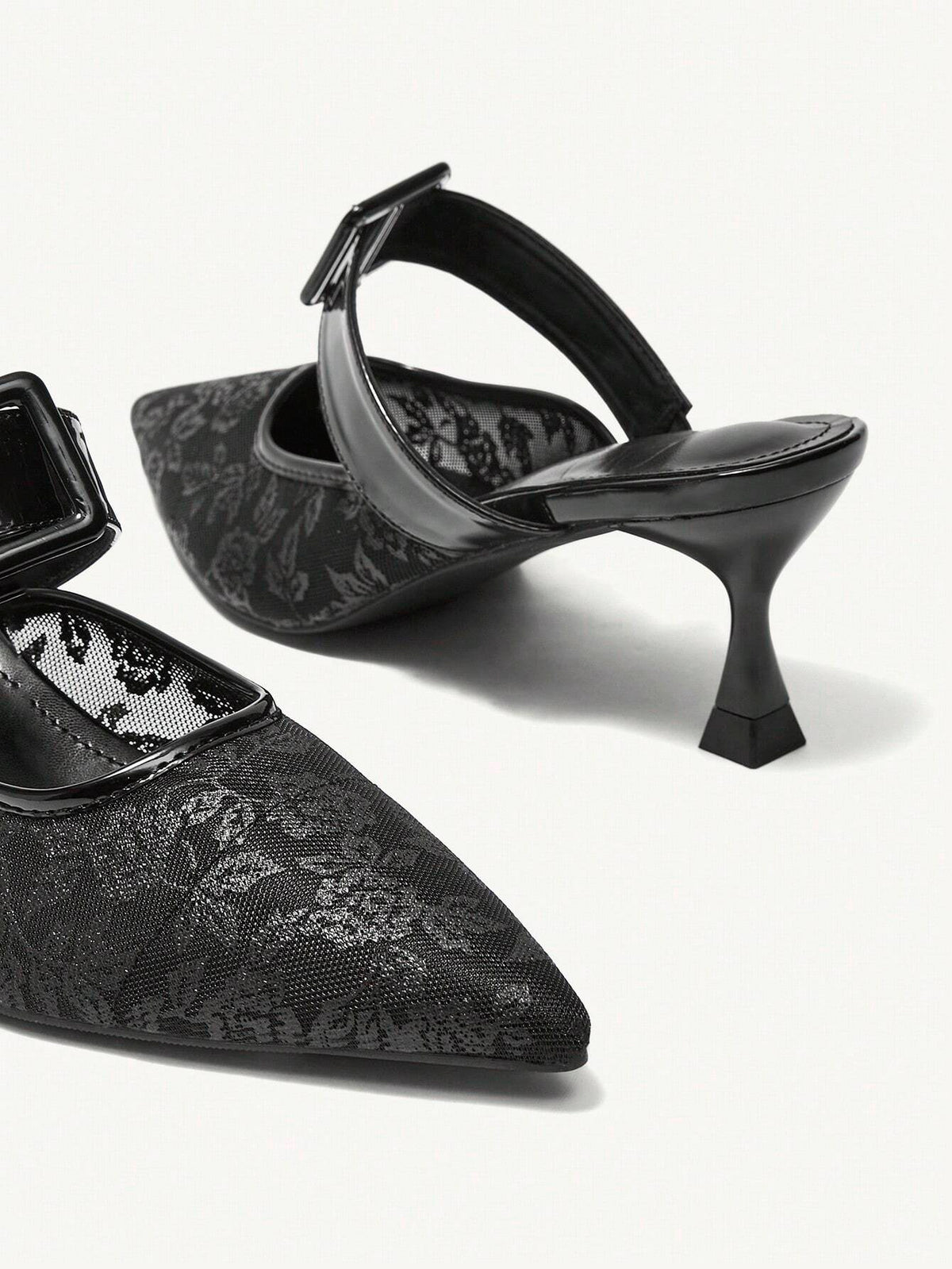 Pointed Toe Low Heeled Mule Shoes, Lace Bridal Shoes, Sexy Strappy High Heel Ladies