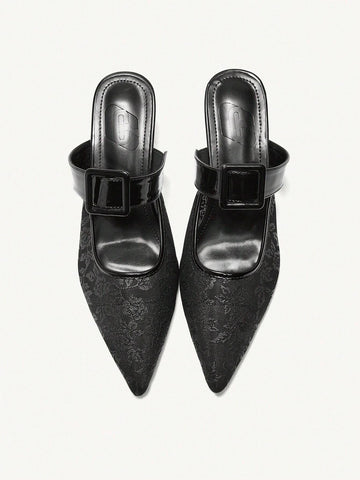 Pointed Toe Low Heeled Mule Shoes, Lace Bridal Shoes, Sexy Strappy High Heel Ladies