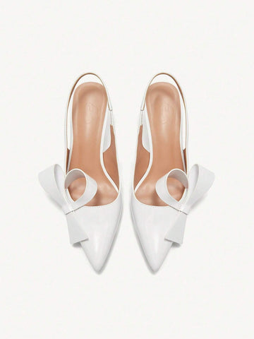 Pointed Toe Stiletto High Heels, Elegant Lady Date/Holiday White Patent Leather Bow