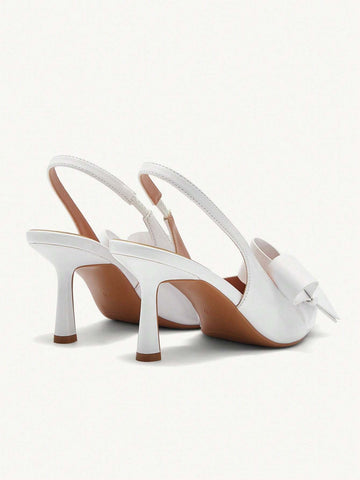 Pointed Toe Stiletto High Heels, Elegant Lady Date/Holiday White Patent Leather Bow