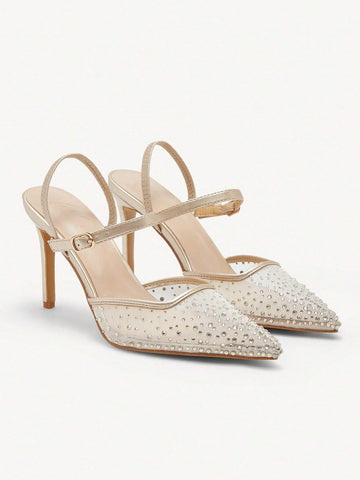 CUCCOO CHICEST Pointed Toe Thin Heel Mesh Rhinestone Women's High Heel Pumps Halloween