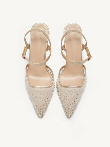 CUCCOO CHICEST Pointed Toe Thin Heel Mesh Rhinestone Women's High Heel Pumps Halloween
