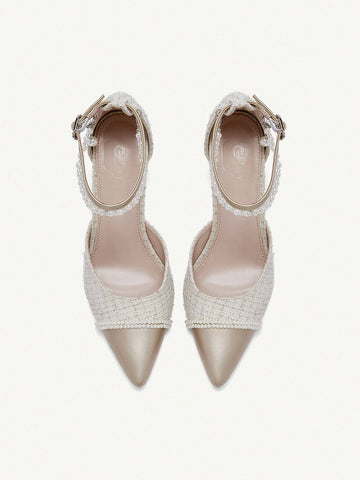 Pointed Toe Thin High Heel Pearl Chain Decor Chic Minimalist White Formal