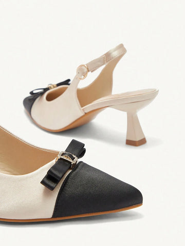 Pointy Square Toe Stiletto Heel Backless Slip-On Shoes With Buckle, Butterfly Rhinestone