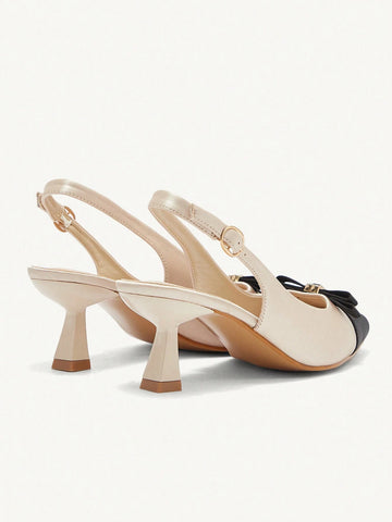 Pointy Square Toe Stiletto Heel Backless Slip-On Shoes With Buckle, Butterfly Rhinestone