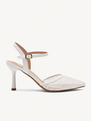 White Mesh Pointed Toe Sexy High Heel Elegant Women Pump
