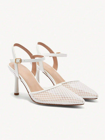White Mesh Pointed Toe Sexy High Heel Elegant Women Pump